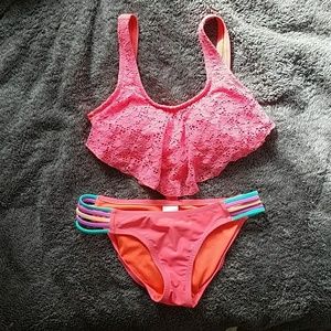 Lace salmon colored swimsuit